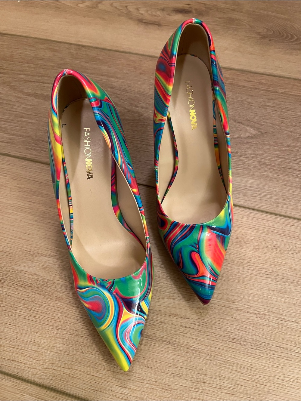 Fashion Nova Rainbow Marble Pointed-Toe Pumps